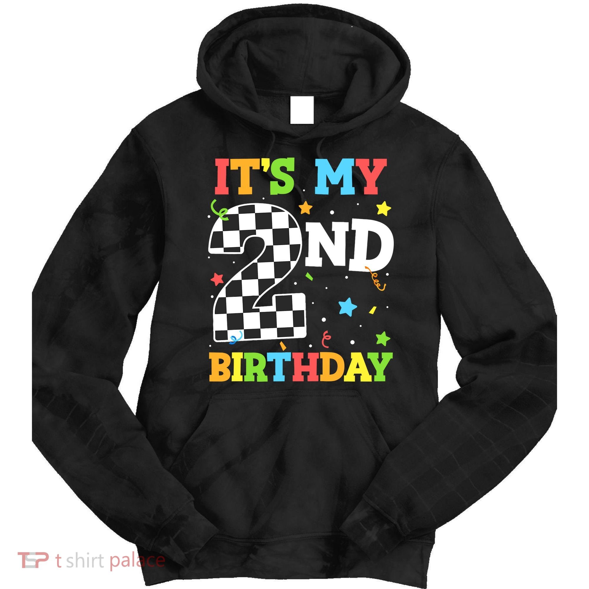 ItS My 2nd Birthday Boy 2 Two Racing Car Flag Race Car Tie Dye Hoodie