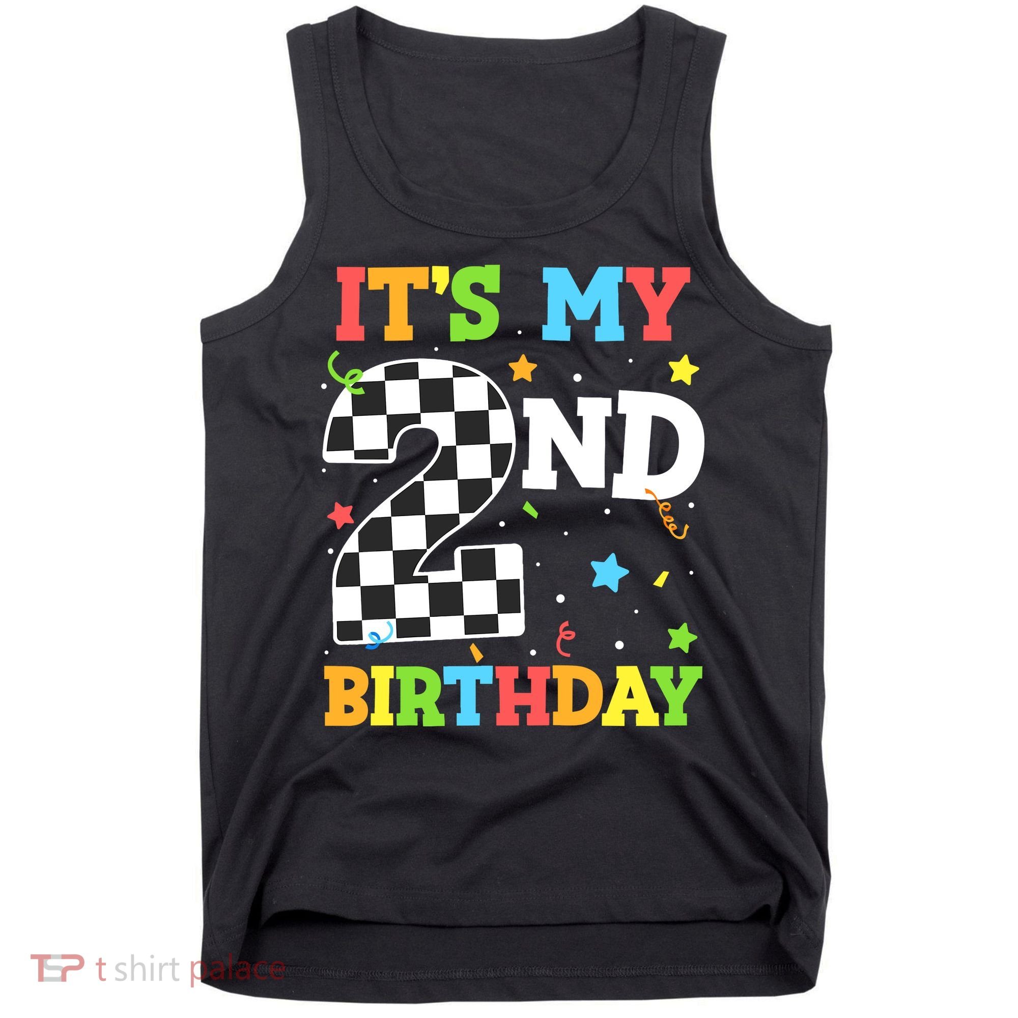 ItS My 2nd Birthday Boy 2 Two Racing Car Flag Race Car Tank Top