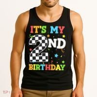 ItS My 2nd Birthday Boy 2 Two Racing Car Flag Race Car Tank Top thumb 3