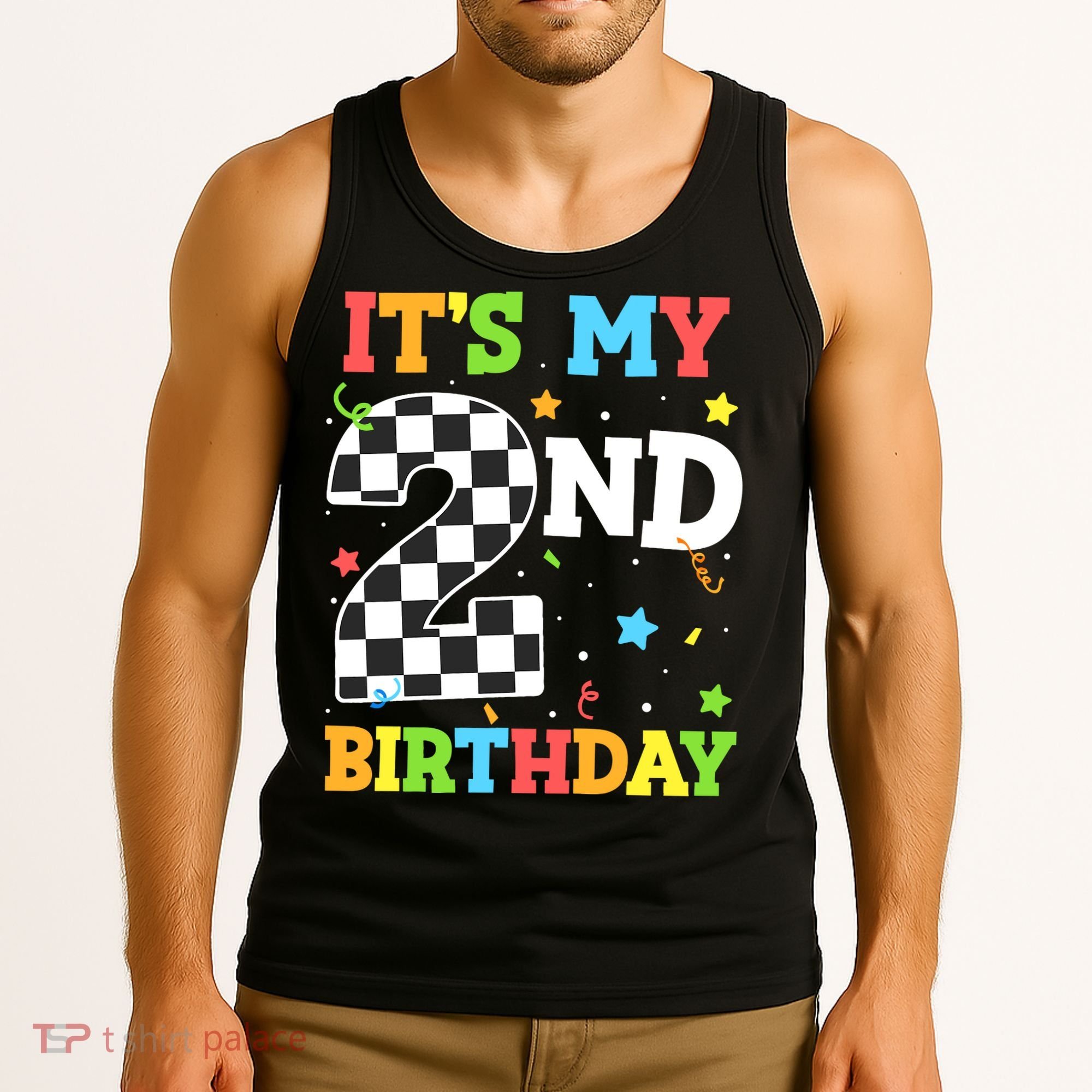 ItS My 2nd Birthday Boy 2 Two Racing Car Flag Race Car Tank Top