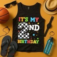 ItS My 2nd Birthday Boy 2 Two Racing Car Flag Race Car Tank Top thumb 4
