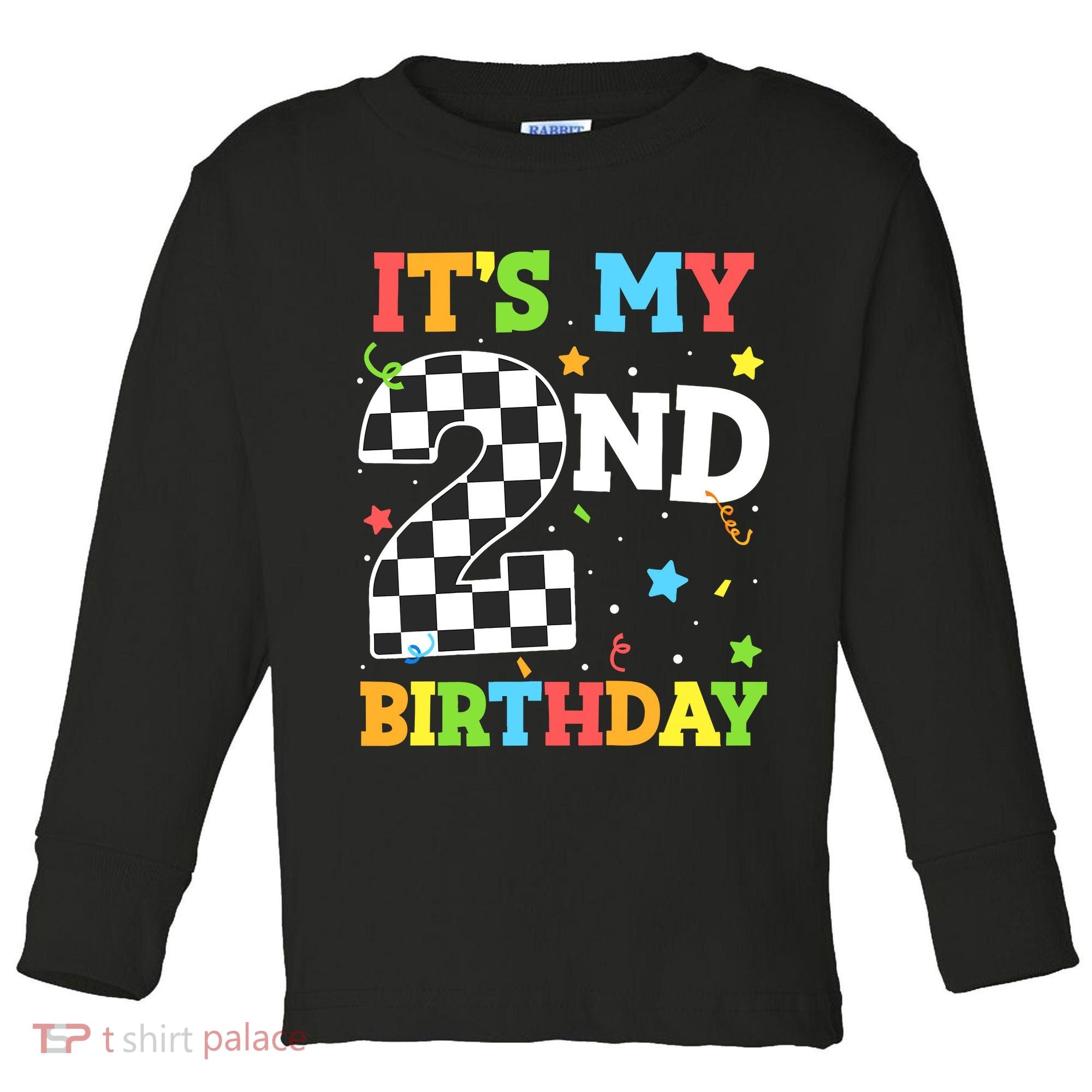 ItS My 2nd Birthday Boy 2 Two Racing Car Flag Race Car Toddler Long Sleeve Shirt