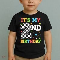 ItS My 2nd Birthday Boy 2 Two Racing Car Flag Race Car Toddler T-Shirt thumb 2
