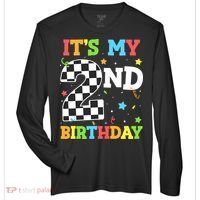 ItS My 2nd Birthday Boy 2 Two Racing Car Flag Race Car Zone Performance Long-Sleeve T-Shirt thumb 0