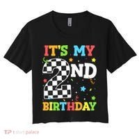 ItS My 2nd Birthday Boy 2 Two Racing Car Flag Race Car Women's Crop Top Tee thumb 0