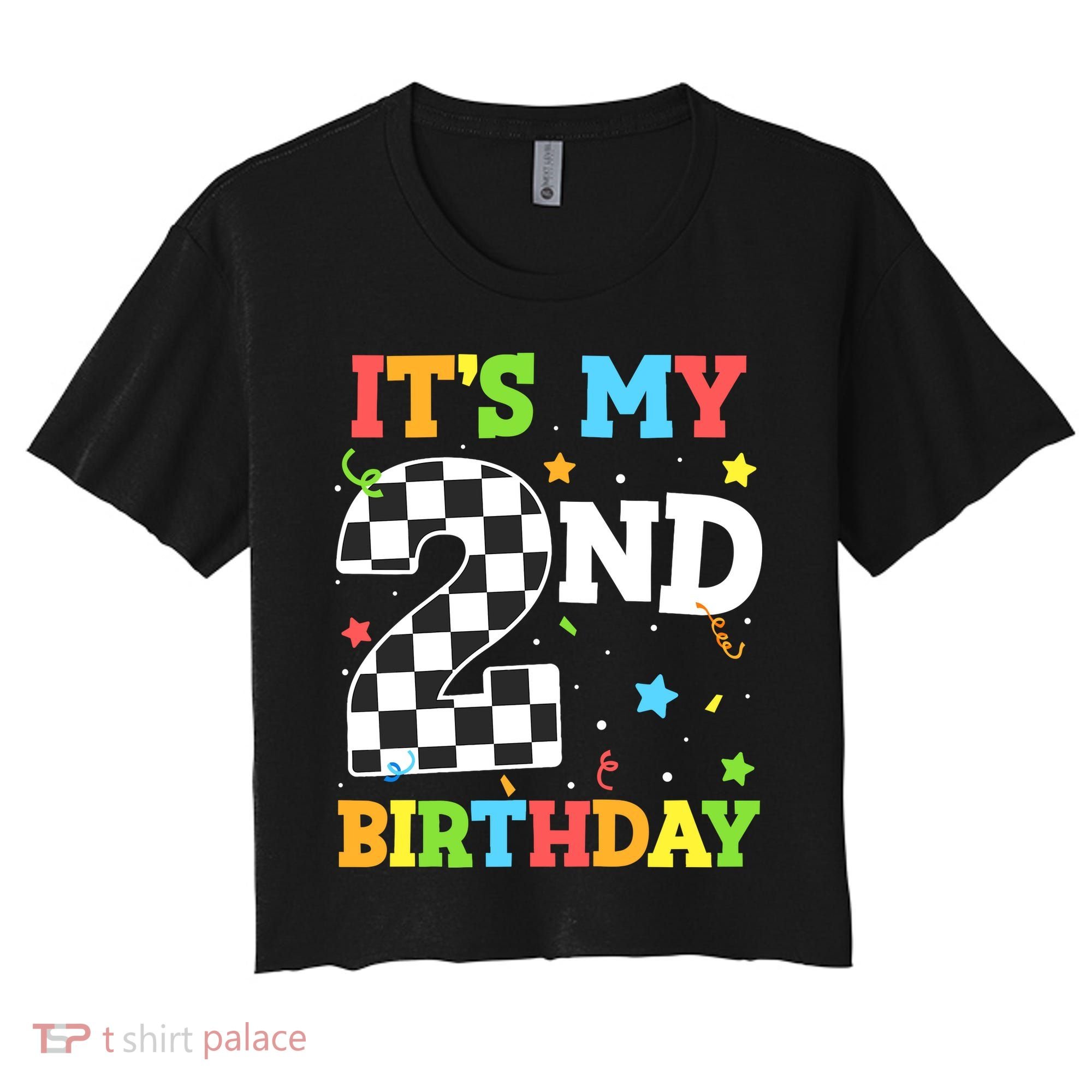 ItS My 2nd Birthday Boy 2 Two Racing Car Flag Race Car Women's Crop Top Tee