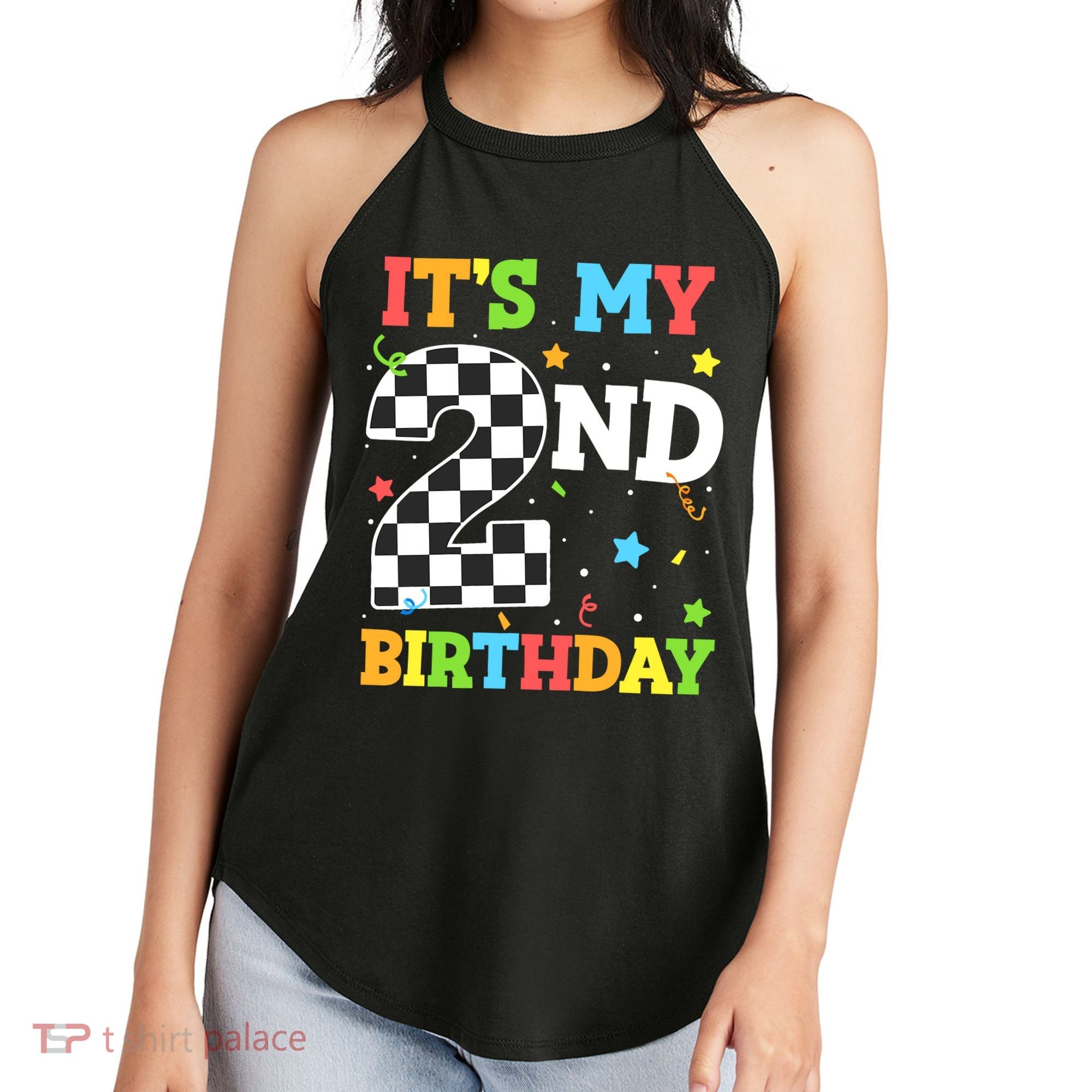ItS My 2nd Birthday Boy 2 Two Racing Car Flag Race Car Women's Perfect Tri Rocker Tank