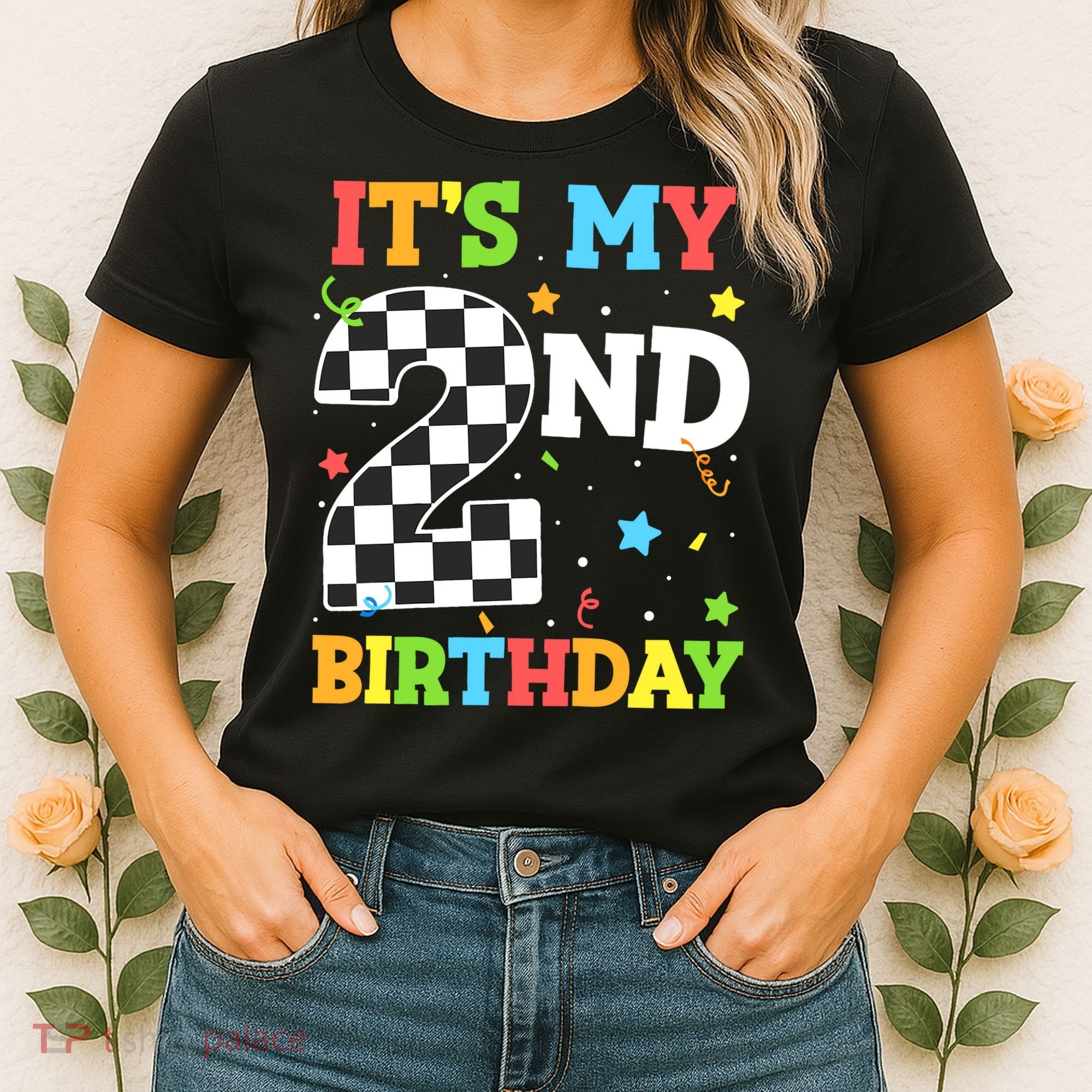 ItS My 2nd Birthday Boy 2 Two Racing Car Flag Race Car Women's T-Shirt