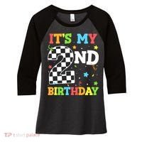 ItS My 2nd Birthday Boy 2 Two Racing Car Flag Race Car Women's Tri-Blend 3/4-Sleeve Raglan Shirt thumb 0