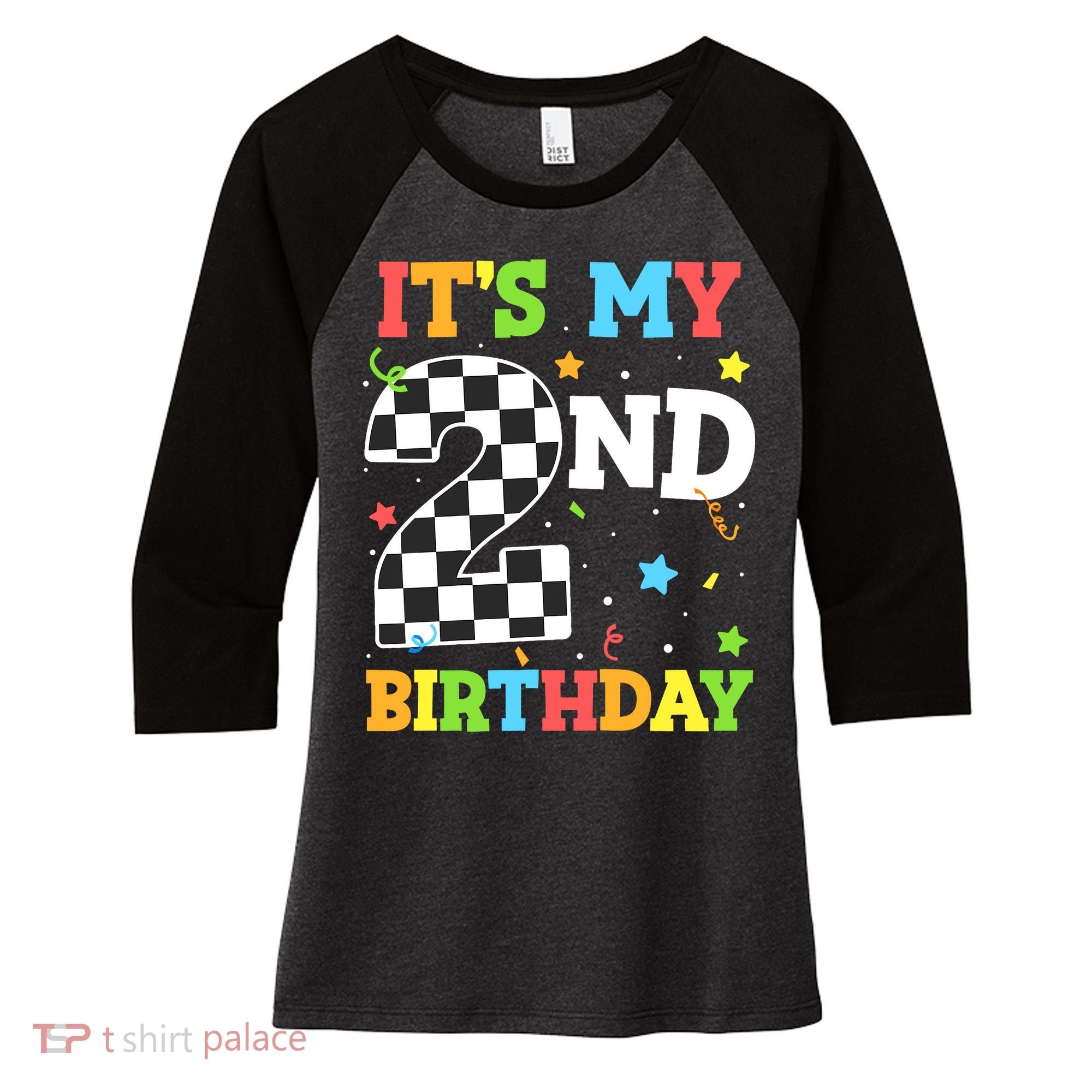 ItS My 2nd Birthday Boy 2 Two Racing Car Flag Race Car Women's Tri-Blend 3/4-Sleeve Raglan Shirt