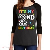 ItS My 2nd Birthday Boy 2 Two Racing Car Flag Race Car Women's Tri-Blend 3/4-Sleeve Raglan Shirt thumb 2
