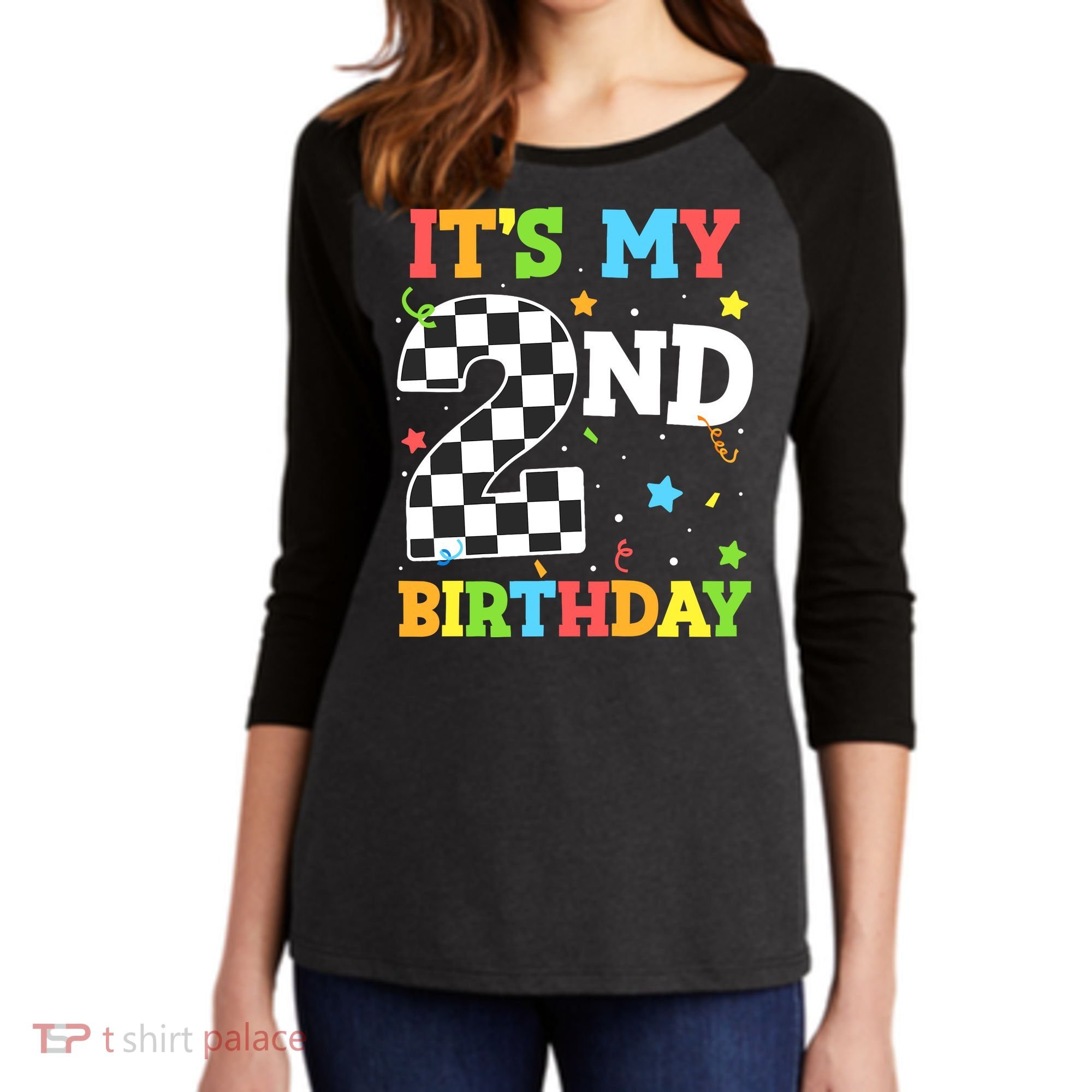 ItS My 2nd Birthday Boy 2 Two Racing Car Flag Race Car Women's Tri-Blend 3/4-Sleeve Raglan Shirt