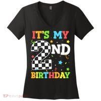 ItS My 2nd Birthday Boy 2 Two Racing Car Flag Race Car Women's V-Neck T-Shirt thumb 0