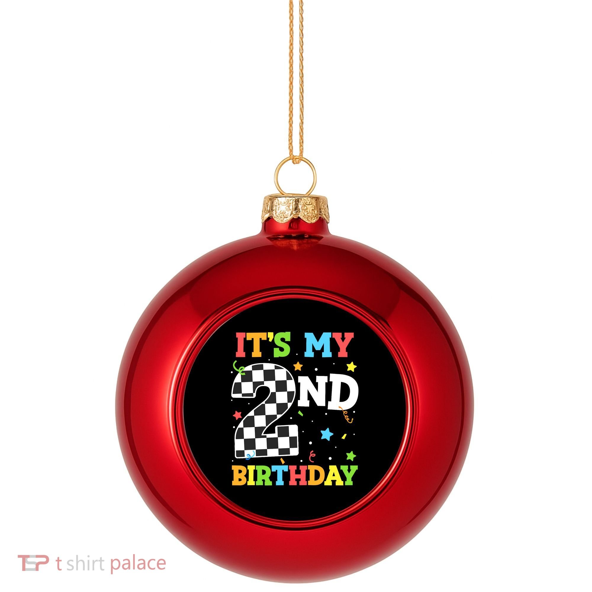 ItS My 2nd Birthday Boy 2 Two Racing Car Flag Race Car Plastic Christmas Ball Ornament