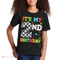ItS My 2nd Birthday Boy 2 Two Racing Car Flag Race Car Kids T-Shirt thumb 2