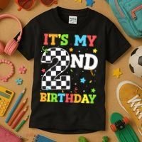 ItS My 2nd Birthday Boy 2 Two Racing Car Flag Race Car Kids T-Shirt thumb 3