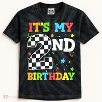 ItS My 2nd Birthday Boy 2 Two Racing Car Flag Race Car Kids Tie-Dye T-Shirt thumb 0