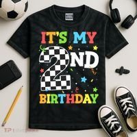 ItS My 2nd Birthday Boy 2 Two Racing Car Flag Race Car Kids Tie-Dye T-Shirt thumb 2