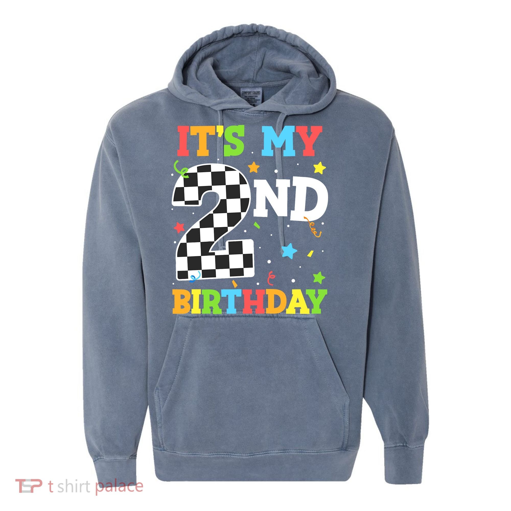 ItS My 2nd Birthday Boy 2 Two Racing Car Flag Race Car Comfort Colors Garment-Dyed Hooded Sweatshirt