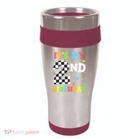 ItS My 2nd Birthday Boy 2 Two Racing Car Flag Race Car 16oz Travel Tumbler thumb 0