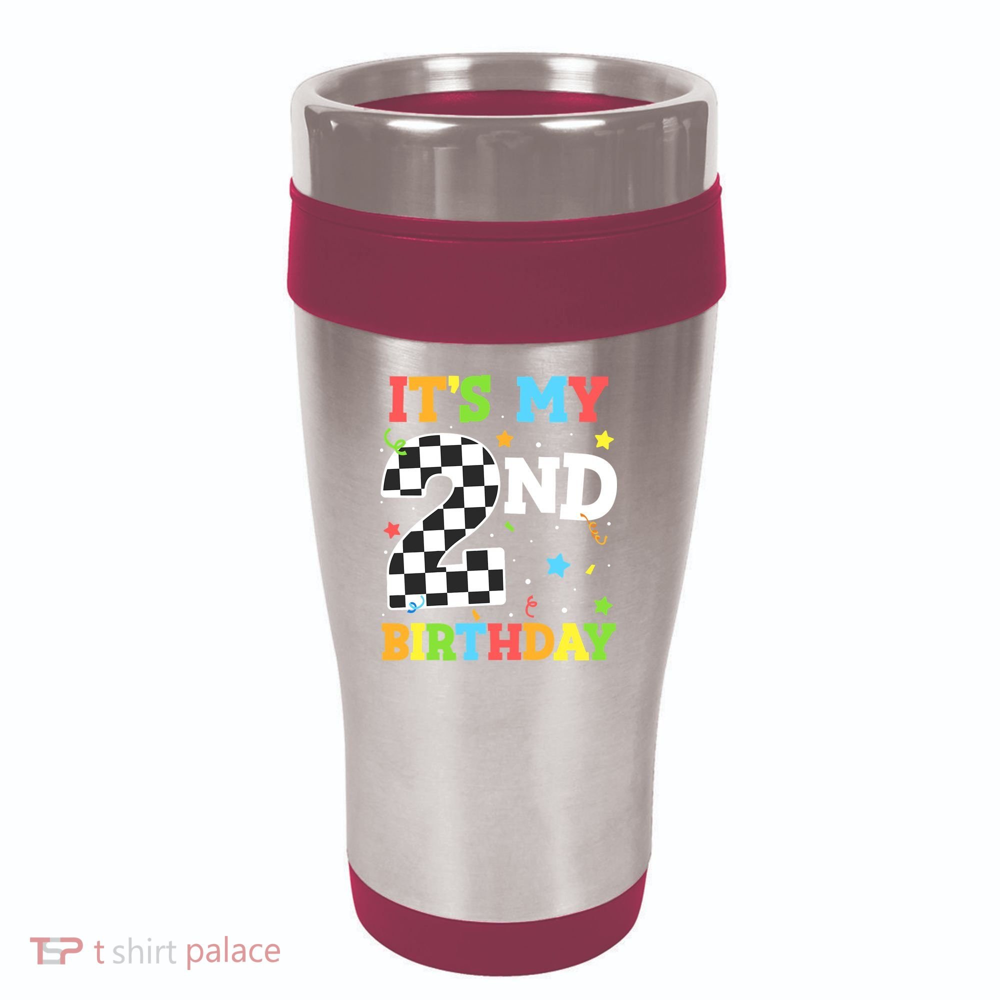 ItS My 2nd Birthday Boy 2 Two Racing Car Flag Race Car 16oz Travel Tumbler