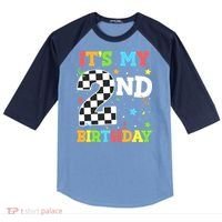 ItS My 2nd Birthday Boy 2 Two Racing Car Flag Race Car Raglan Baseball Sleeve Shirt thumb 0