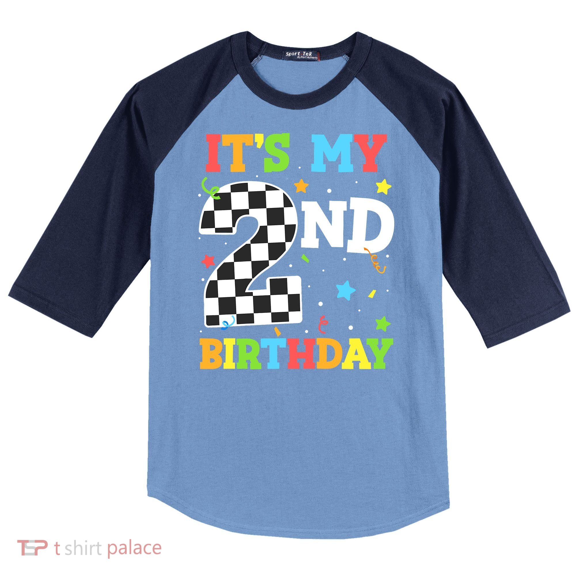 ItS My 2nd Birthday Boy 2 Two Racing Car Flag Race Car Raglan Baseball Sleeve Shirt