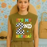 ItS My 2nd Birthday Boy 2 Two Racing Car Flag Race Car Garment-Dyed Women's Muscle Tee thumb 4
