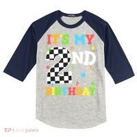 ItS My 2nd Birthday Boy 2 Two Racing Car Flag Race Car Kids Colorblock Raglan Jersey thumb 0