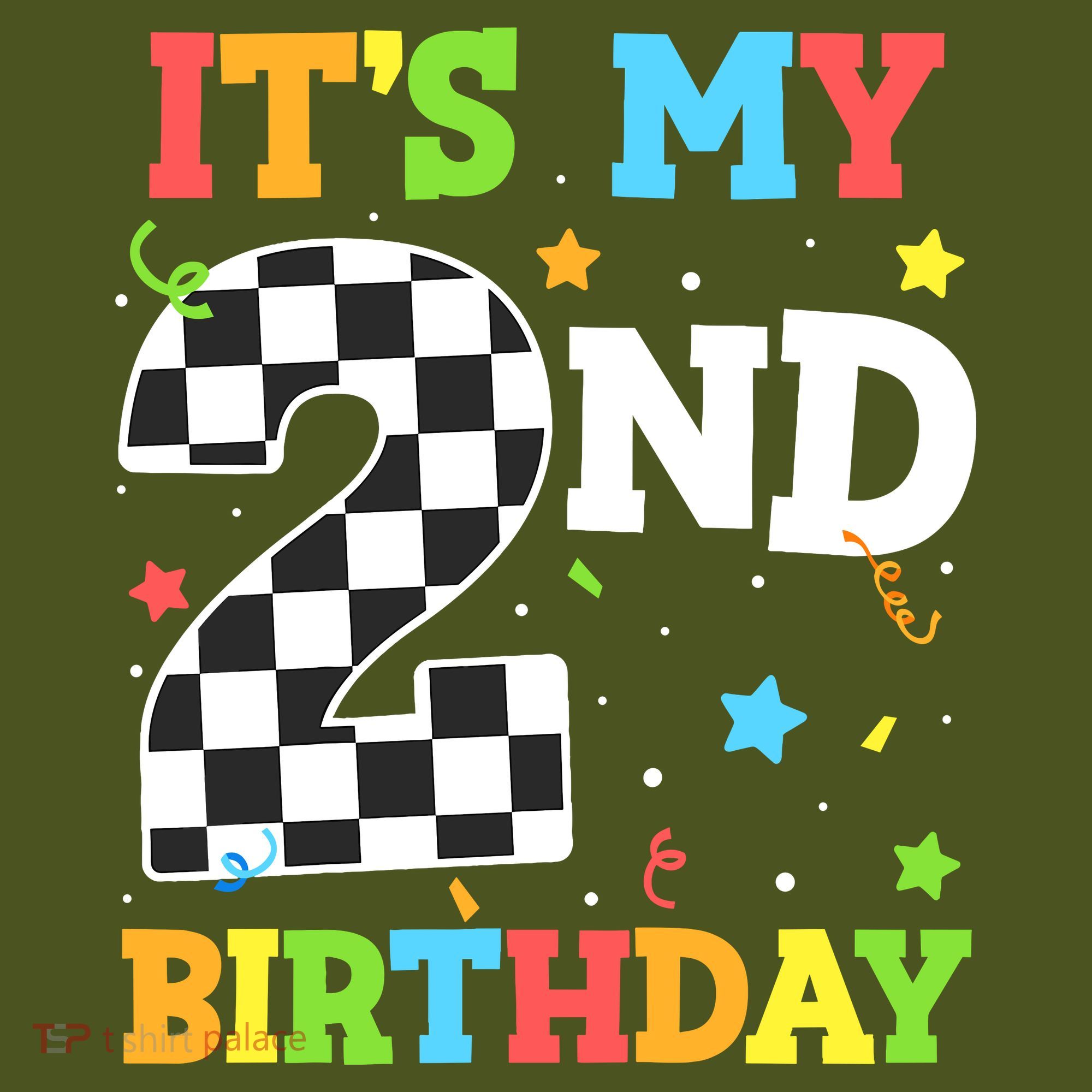 ItS My 2nd Birthday Boy 2 Two Racing Car Flag Race Car The Baniff Cuffed Pom Beanie