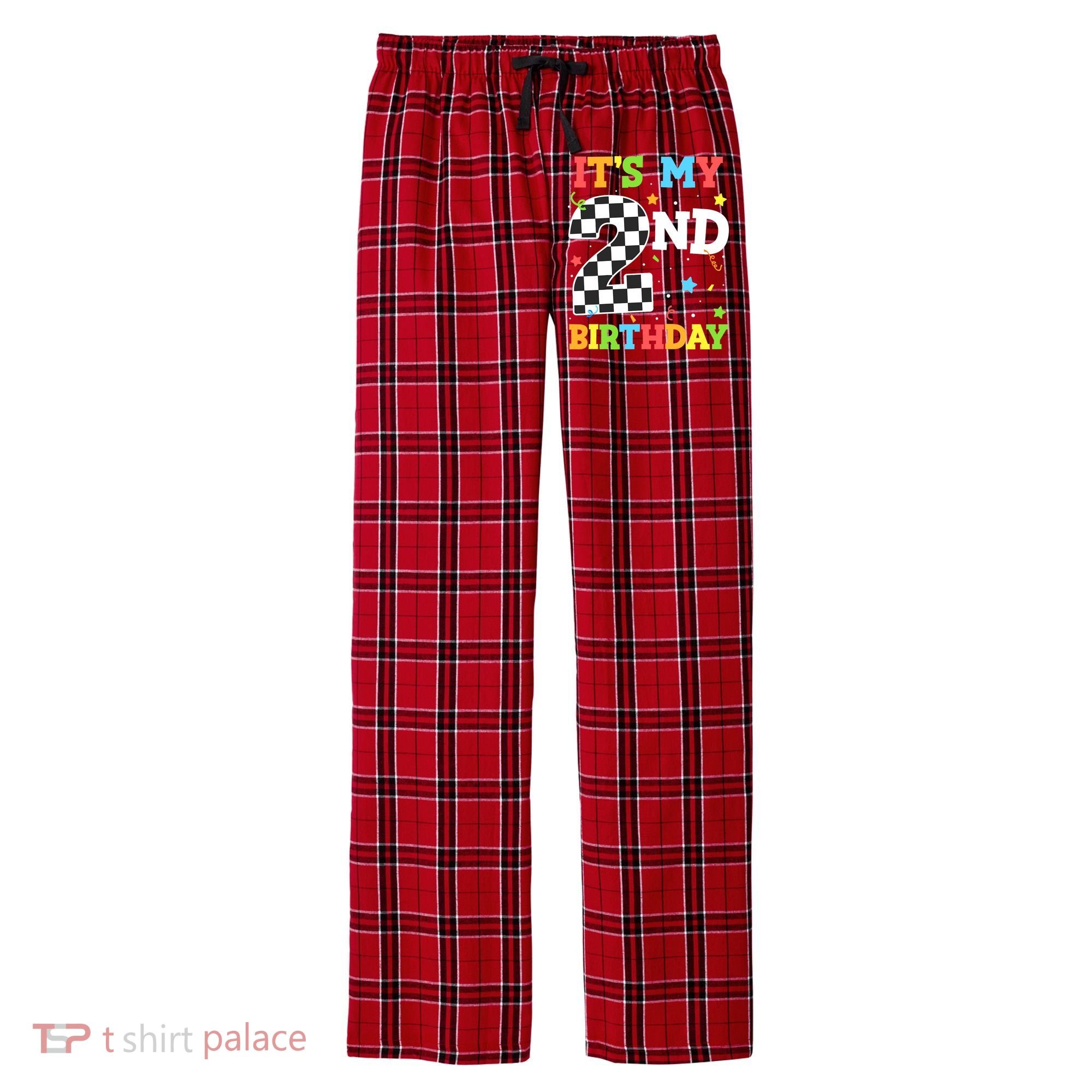 ItS My 2nd Birthday Boy 2 Two Racing Car Flag Race Car Men's Flannel Plaid Pajama Pants