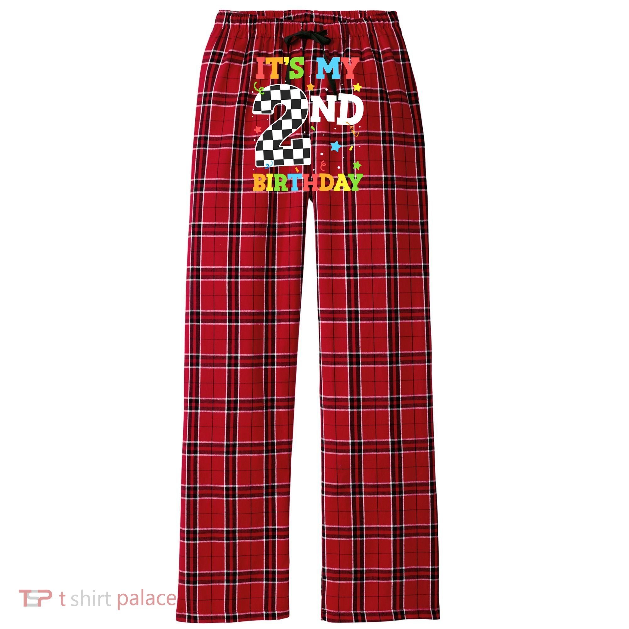 ItS My 2nd Birthday Boy 2 Two Racing Car Flag Race Car Women's Flannel Plaid Pajama Pants