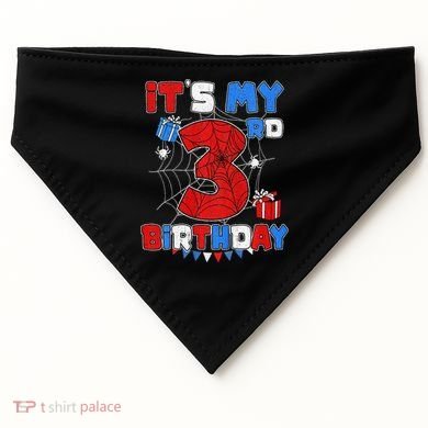 ItS My 3rd Birthday Spider Theme Party 3 Year Old USA-Made Doggie Bandana