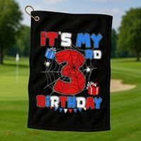 ItS My 3rd Birthday Spider Theme Party 3 Year Old Golf Towel thumb 1