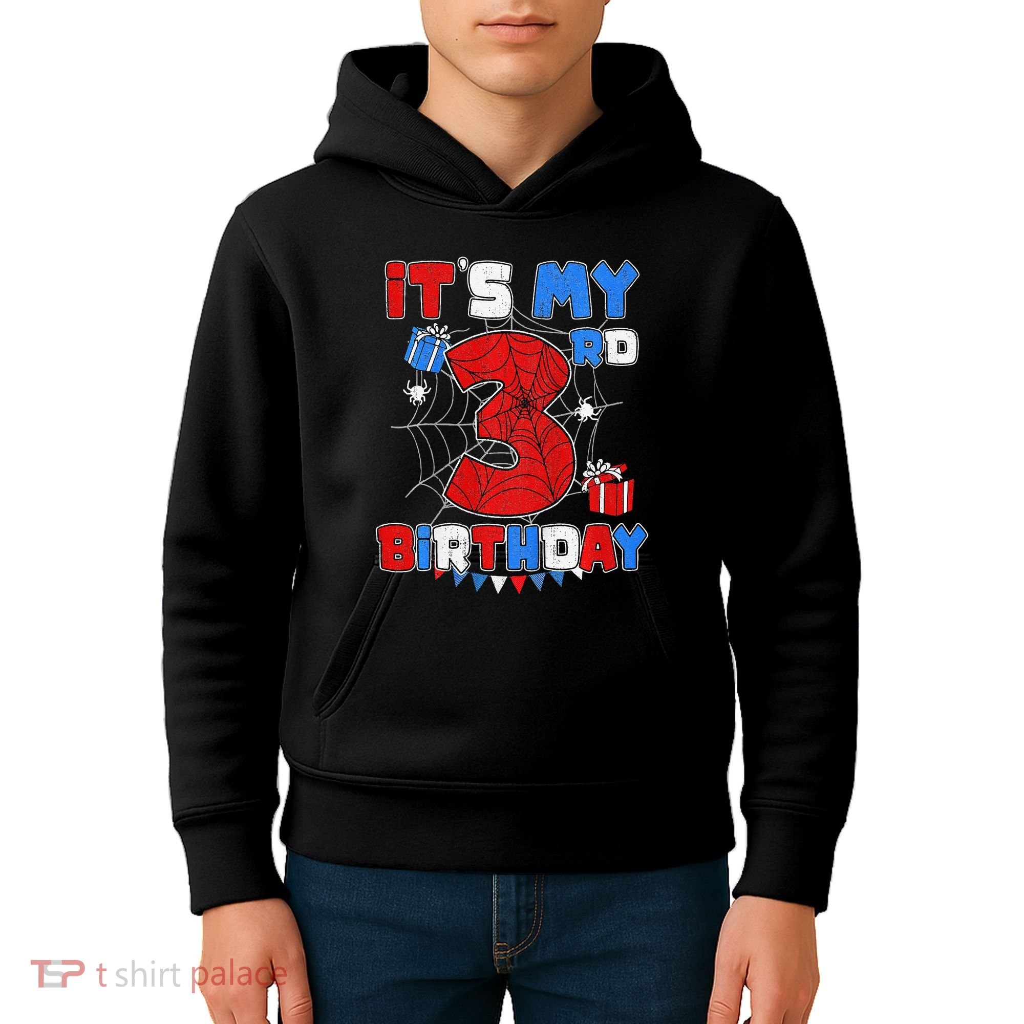 ItS My 3rd Birthday Spider Theme Party 3 Year Old Kids Hoodie