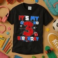 ItS My 3rd Birthday Spider Theme Party 3 Year Old Kids T-Shirt thumb 3