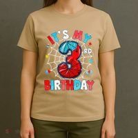 ItS My 3rd Birthday Spider Theme Party 3 Years Old T-Shirt thumb 4