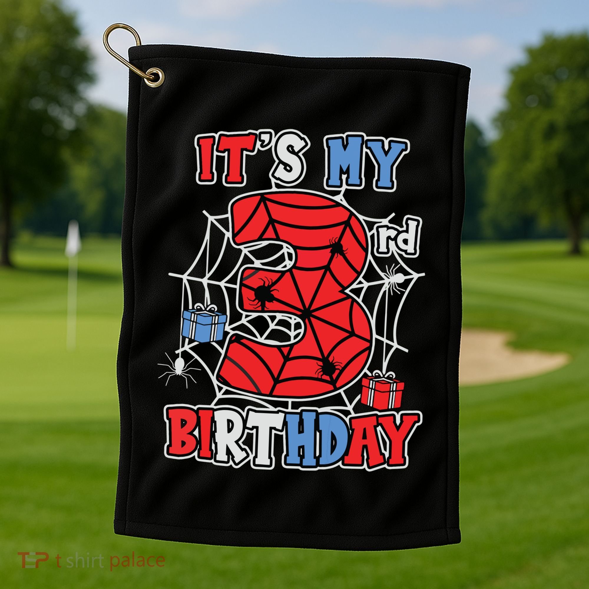 Its My 3rd Birthday Spider Theme Party 3 Year Old Boy Golf Towel