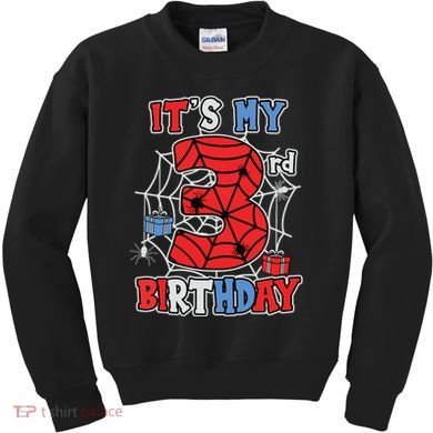 Its My 3rd Birthday Spider Theme Party 3 Year Old Boy Kids Sweatshirt