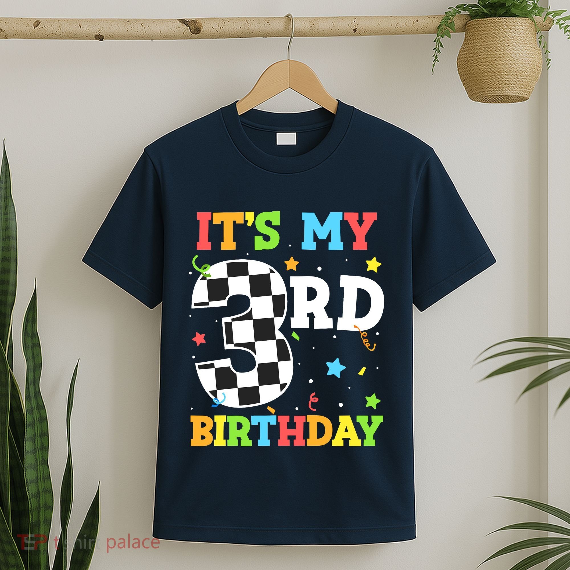 ItS My 3rd Birthday Boy 3 Two Racing Car Flag Race Car T-Shirt