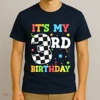 ItS My 3rd Birthday Boy 3 Two Racing Car Flag Race Car T-Shirt thumb 3