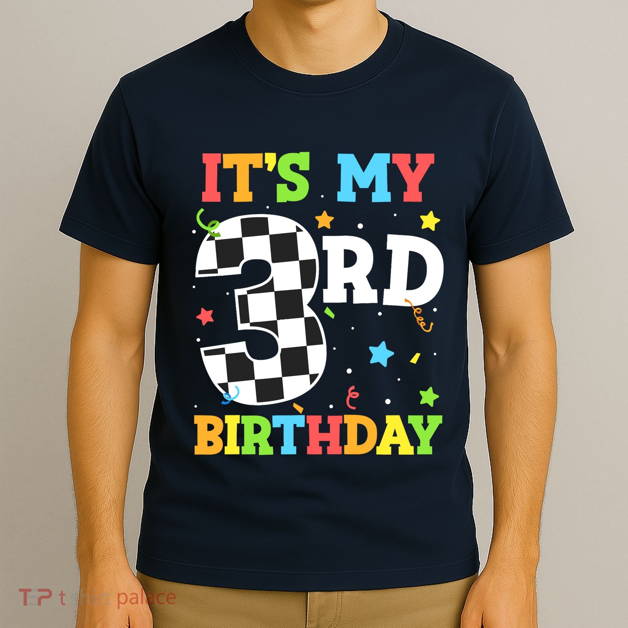 ItS My 3rd Birthday Boy 3 Two Racing Car Flag Race Car T-Shirt