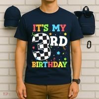 ItS My 3rd Birthday Boy 3 Two Racing Car Flag Race Car T-Shirt thumb 6