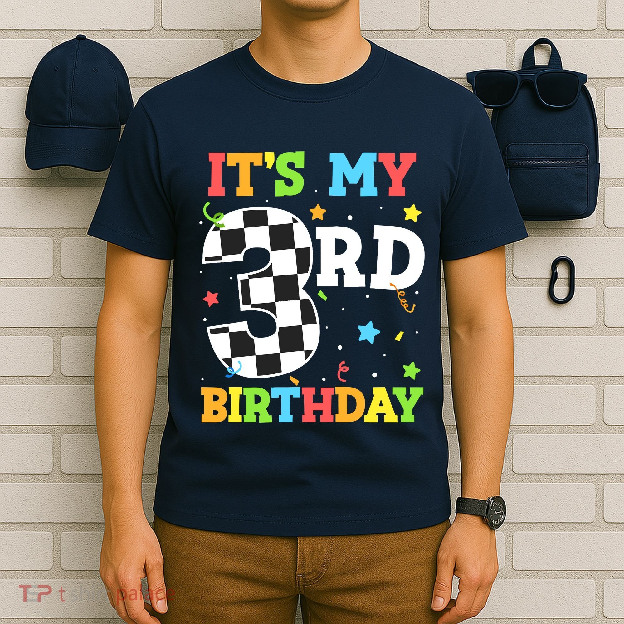 ItS My 3rd Birthday Boy 3 Two Racing Car Flag Race Car T-Shirt