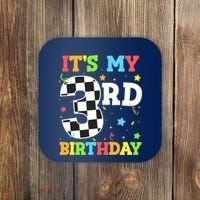 ItS My 3rd Birthday Boy 3 Two Racing Car Flag Race Car Coaster thumb 0