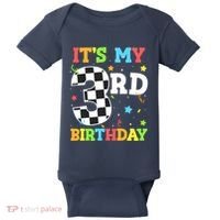 ItS My 3rd Birthday Boy 3 Two Racing Car Flag Race Car Baby Bodysuit thumb 0