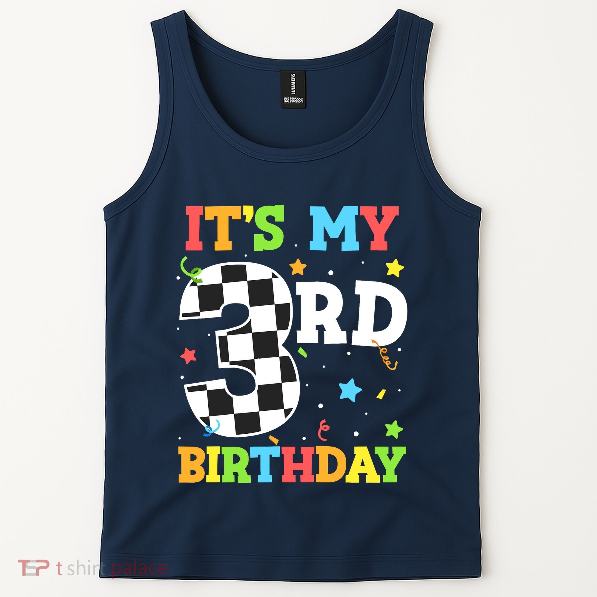 ItS My 3rd Birthday Boy 3 Two Racing Car Flag Race Car Tank Top