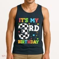 ItS My 3rd Birthday Boy 3 Two Racing Car Flag Race Car Tank Top thumb 3