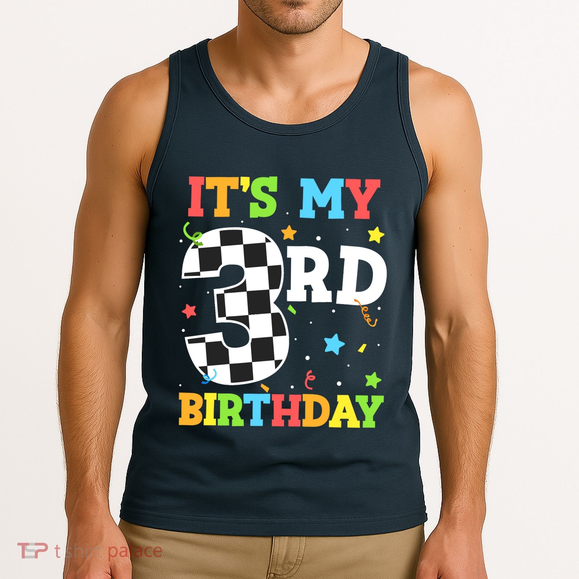 ItS My 3rd Birthday Boy 3 Two Racing Car Flag Race Car Tank Top