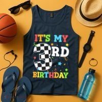 ItS My 3rd Birthday Boy 3 Two Racing Car Flag Race Car Tank Top thumb 4